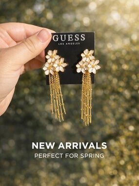 GUESS Gold & White Floral Dangle Earrings